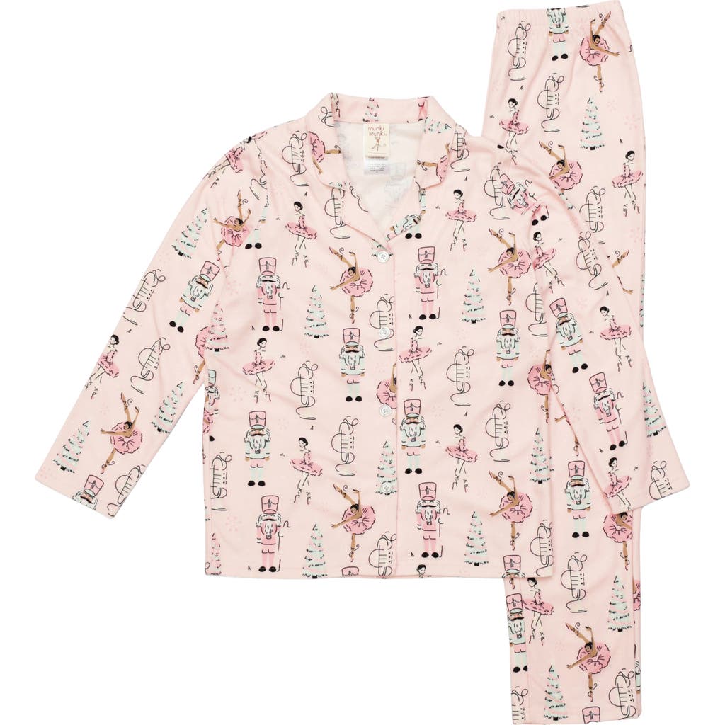 Munki Munki Kids' Holiday Nutcracker Flannel Two-Piece Pajamas in Pink