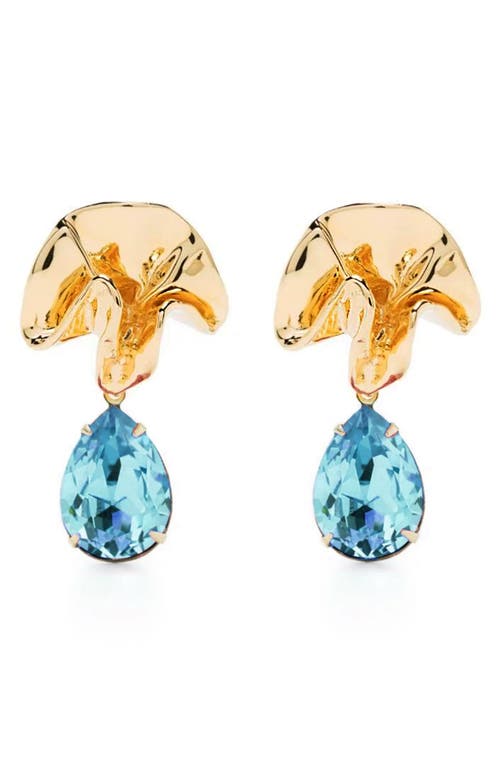 Delphinium Mini Crystal Drop Earrings in Gold - Aquamarine
