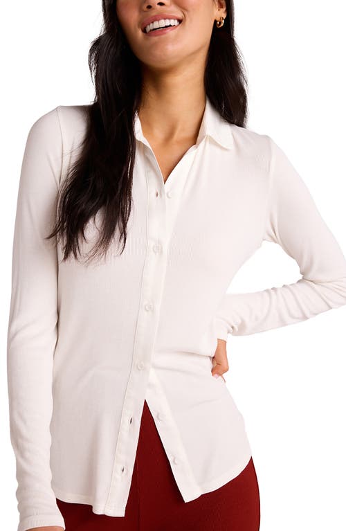 Bella Dahl Rib Jersey & Poplin Button-Up Shirt in Winter White 