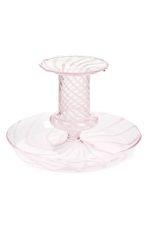 HAY Flare Stripe Glass Candle Holder in Light Pink With W Jade Stripes