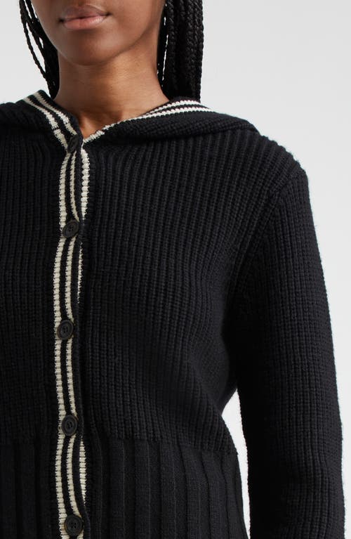 Shop Atm Anthony Thomas Melillo Hooded Rib Cardigan In Black/chalk