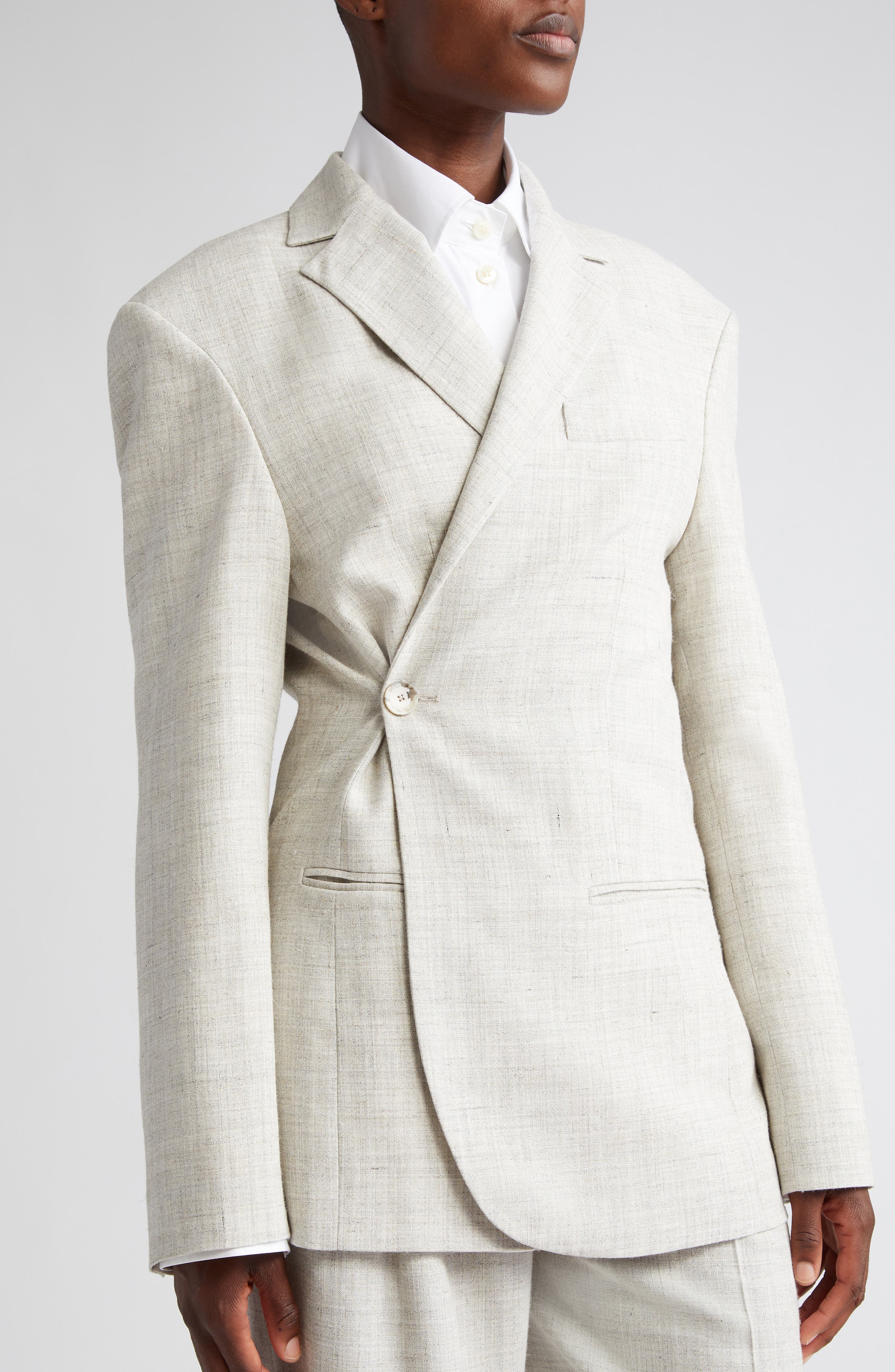 Róhe Overlap Blazer in Stone Melange | Smart Closet