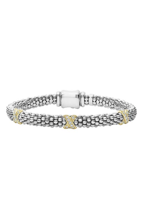 Shop Lagos Signature Caviar Diamond Rope Bracelet In Silver/gold