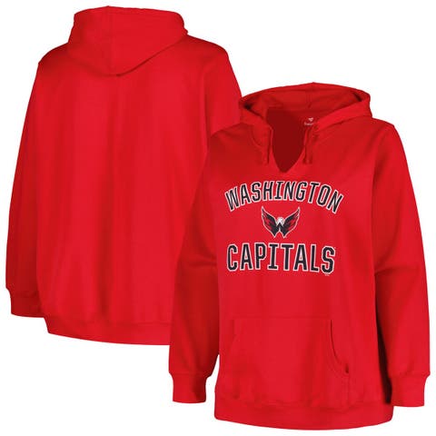 Women's Profile Red Washington Capitals Plus Size Arch Over Logo Pullover Hoodie