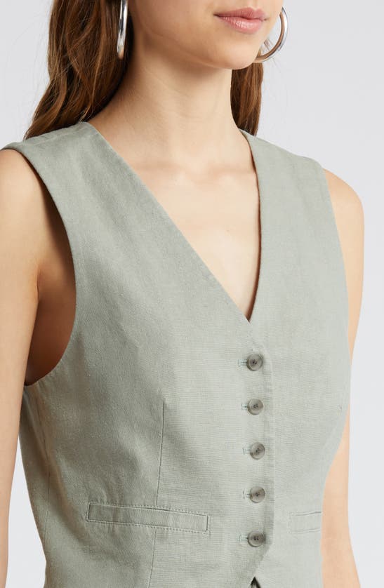 Shop Open Edit Linen Blend Vest In Green Halo