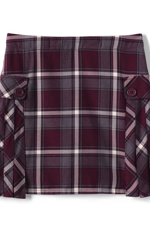 Shop Lands' End School Uniform Girls Side Pleat Plaid Skort Above Knee In Burgundy/gray Plaid