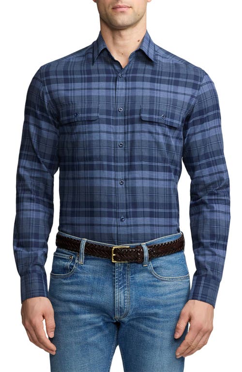 Shop Ralph Lauren Purple Label Shadow Plaid Cotton Button-up Shirt In Dark Slate Blue