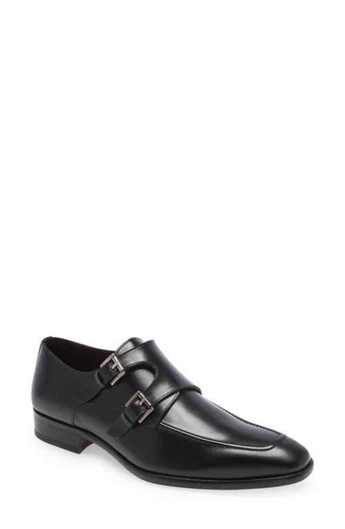 Leather Double Monk Strap Shoe in Black