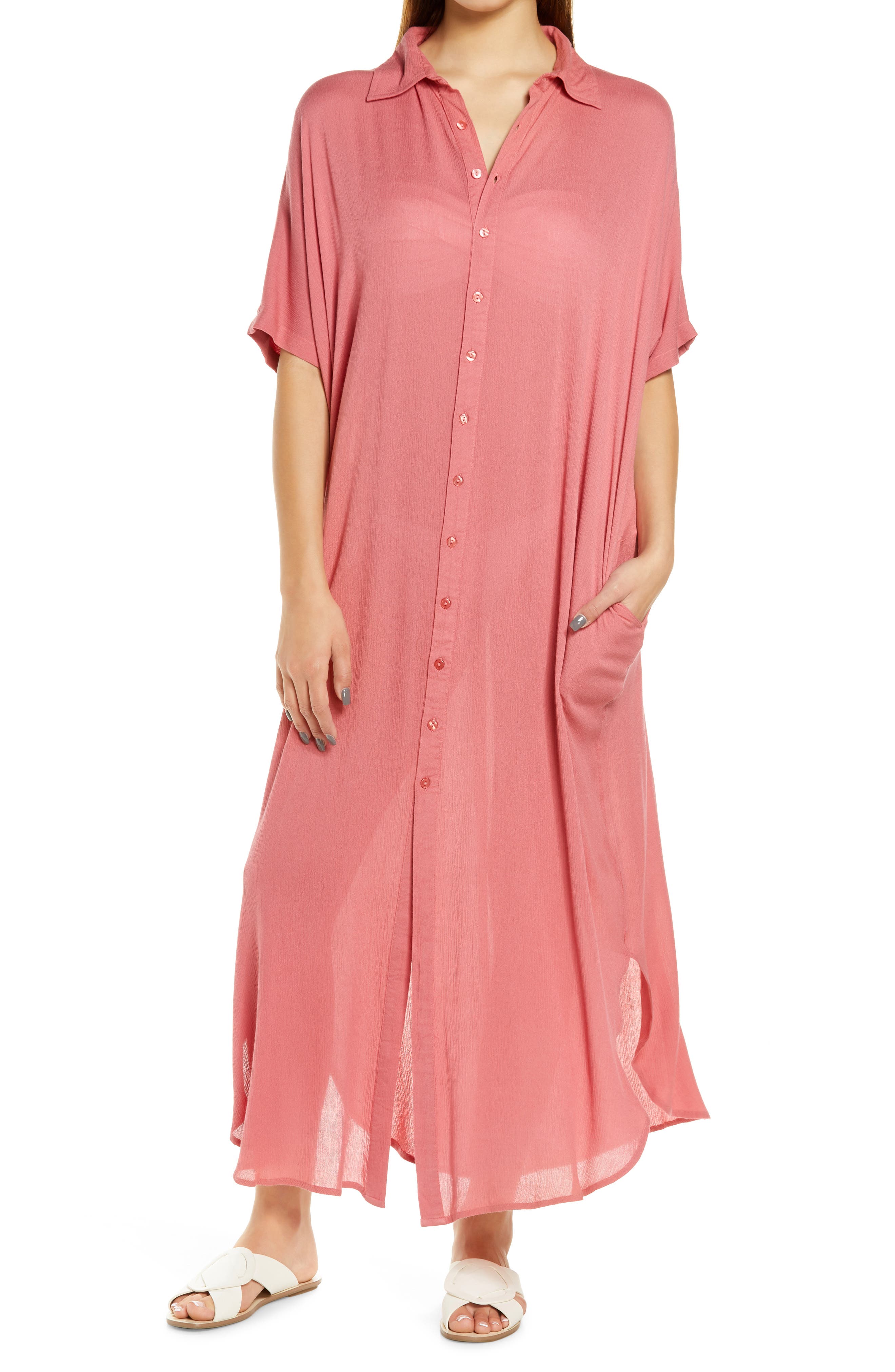 Elan Button-Down Maxi Cover-Up Dress 