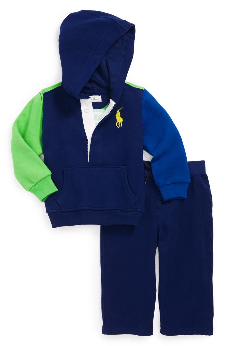 Ralph Lauren Colorblock Hoodie & Sweatpants (Baby Boys) | Nordstrom