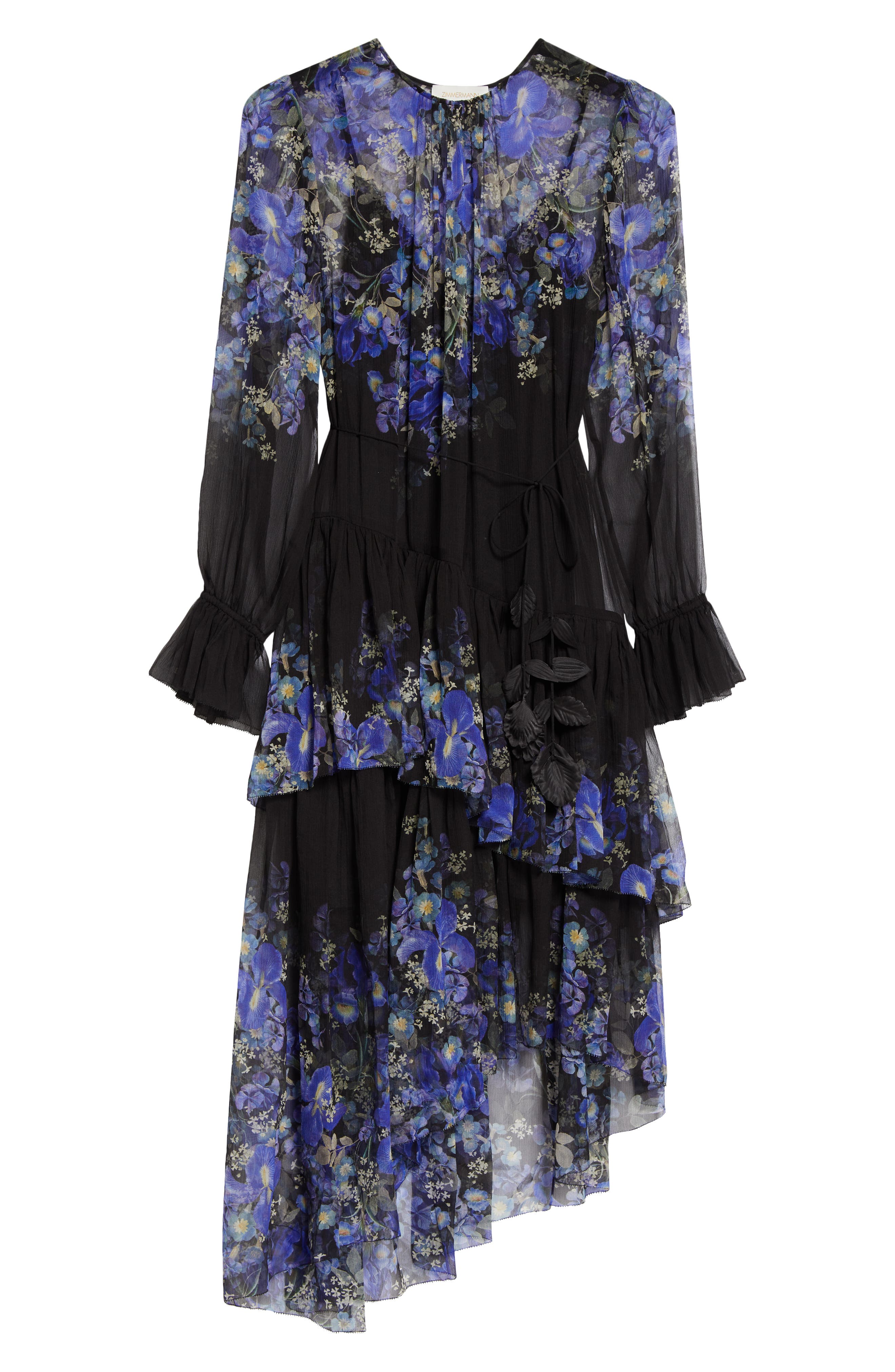 zimmermann iris corset dress Zimmermann Lyrical Iris Print Tiered Ruffle Long Sleeve Silk Georgette Midi  Dress in Blue Iris Black