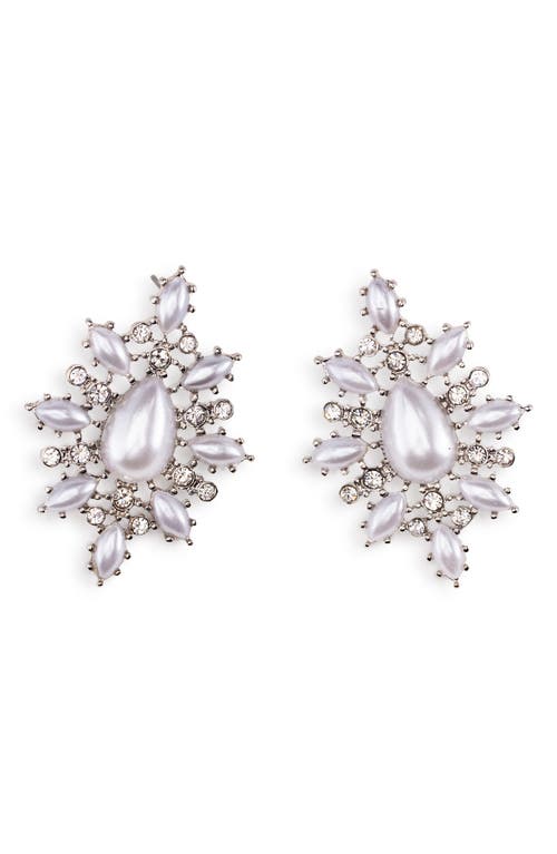 Shop Olivia Welles Whitnee Imitation Pearl & Crystal Filigree Drop Earrings In Silver/imitation Pearl