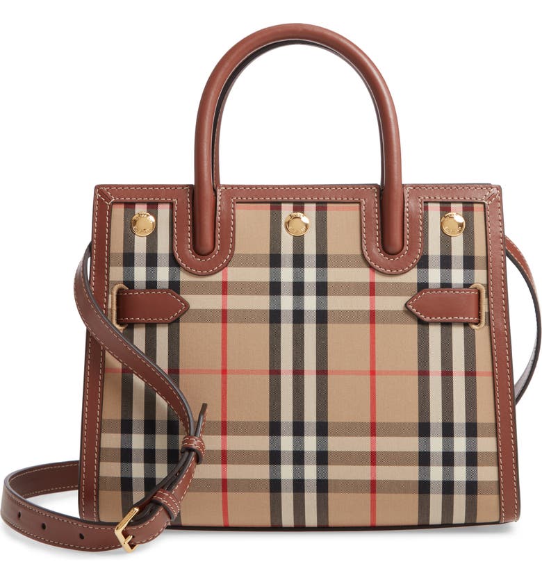 Burberry Small Title Check Double Handle Canvas & Leather Bag | Nordstrom