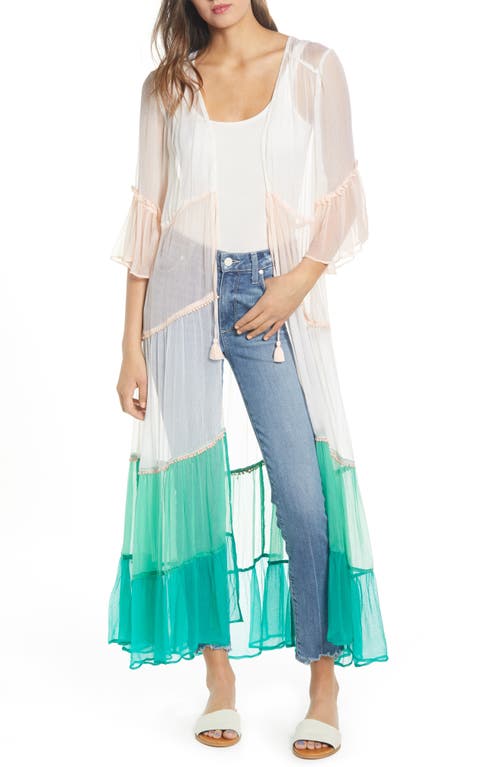 New Friends Colony Amalfi Sheer Duster In Ivory/blush/green Combo