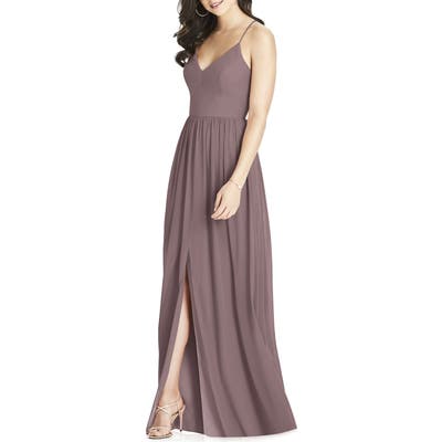 Dessy Collection Spaghetti Strap Chiffon Gown, Brown