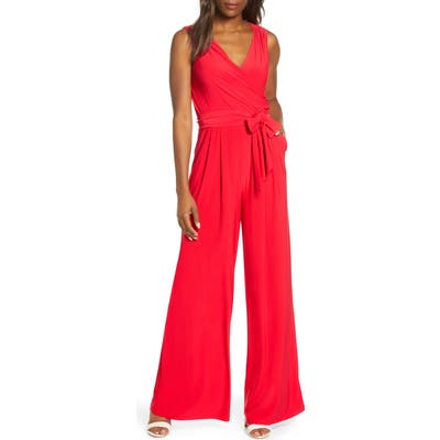 Eliza J Sleevless Wrap Bodice Jumpsuit, Red