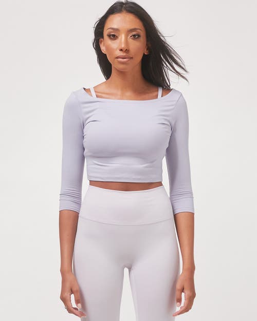 Rebody Active Dynamic Cozy Open Shoulder 3/4 Sleeve Top In Purple Lace