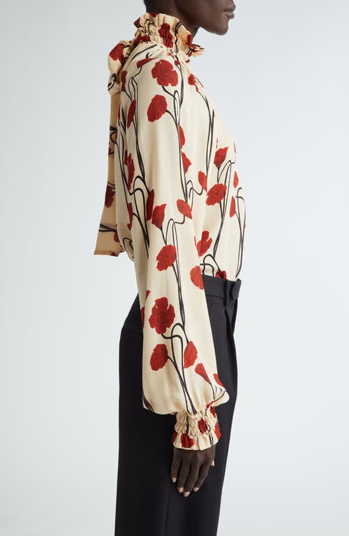 Johanna Ortiz Petalos Rojos Silk Top In Papaver Somniferum/ Ecru