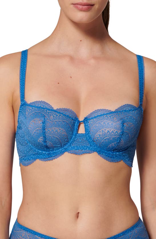 Shop Simone Perele Karma Underwire Lace Demi Bra In Myosotis Blue