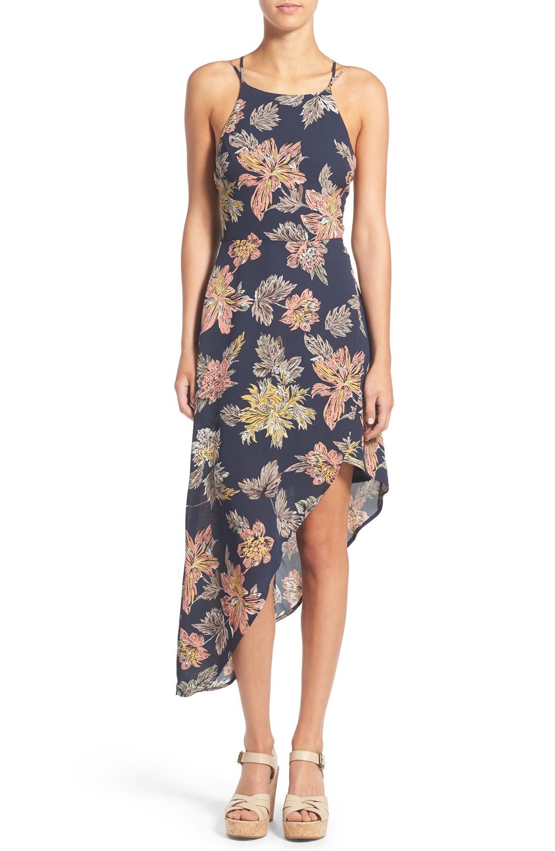 Floral Print Asymmetrical Midi Dress Nordstrom