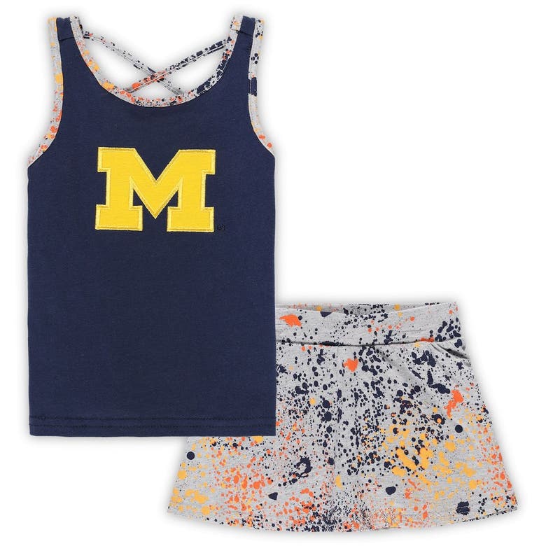 Colosseum Kids' Girls Toddler  Navy/gray Michigan Wolverines Sweet Pea Tank Top And Skort Set