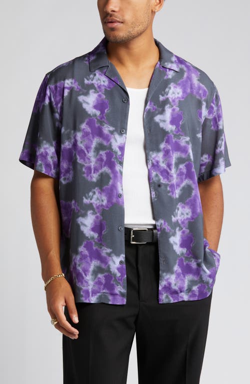 Open Edit Relaxed Fit Sky Print Button-Up Camp Shirt Navy - Purple Shibori at Nordstrom,