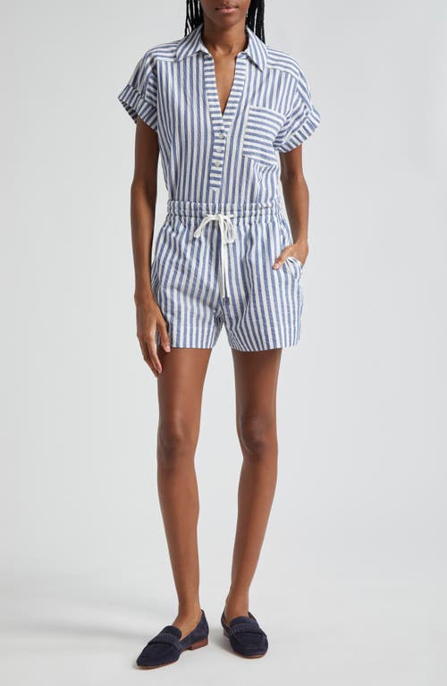 Shop Veronica Beard Almera Stripe Seersucker Top In Blue/white