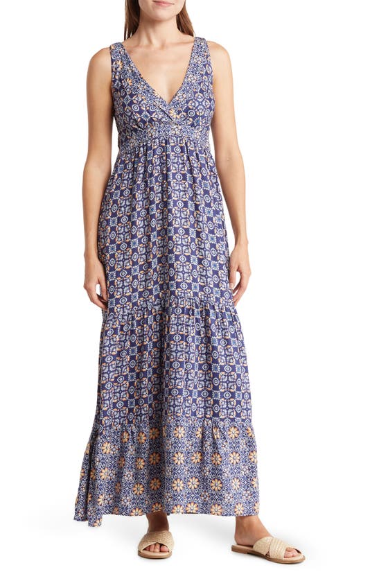 Angie Surplice Tiered Maxi Dress In Navy