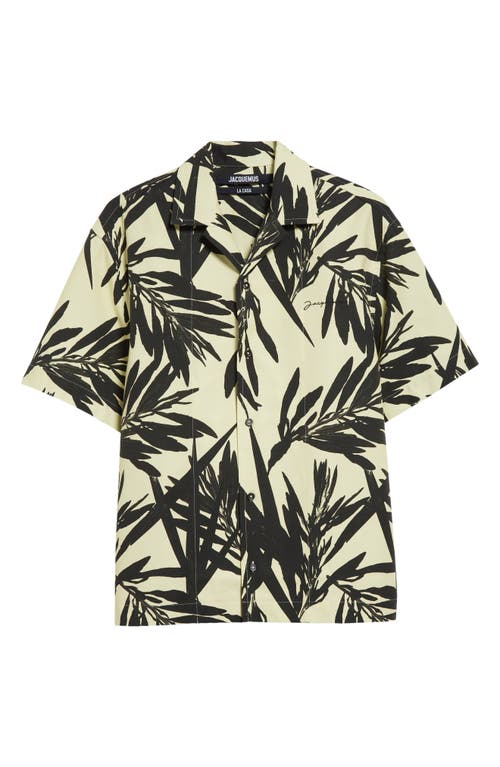 Shop Jacquemus La Chemise Jean Foliage Print Bowling Shirt In Prt Foliage Black/yellow