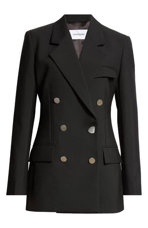 Shop Ferragamo Double Breasted Wool Blazer In Nero