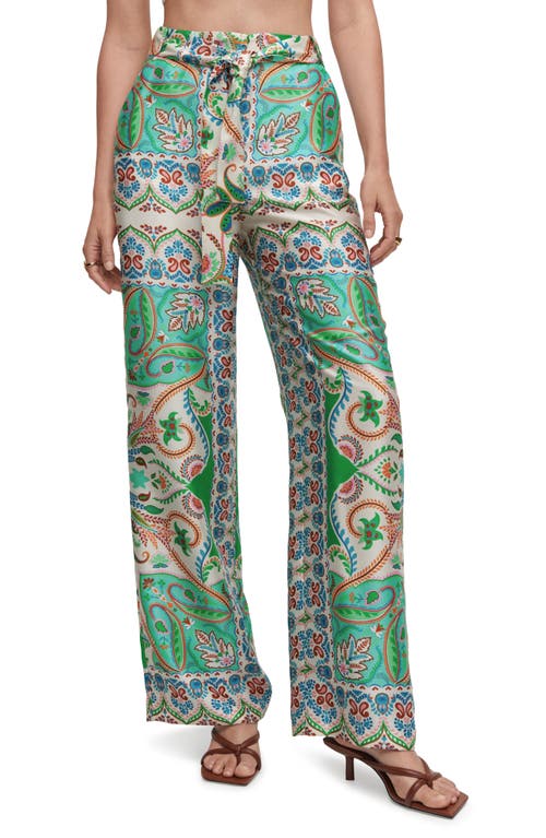 MANGO Paisley Wide Leg Satin Pants in Off White at Nordstrom, Size 6