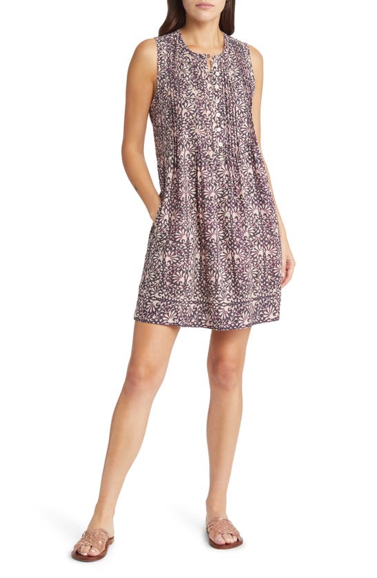 FAHERTY ISHA SLEEVELESS PINTUCK LINEN BLEND MINIDRESS