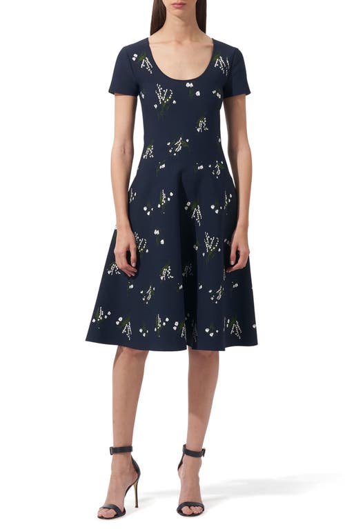 Carolina Herrera Lily Of The Valley Knit Fit & Flare Dress Midnight Multi at Nordstrom,