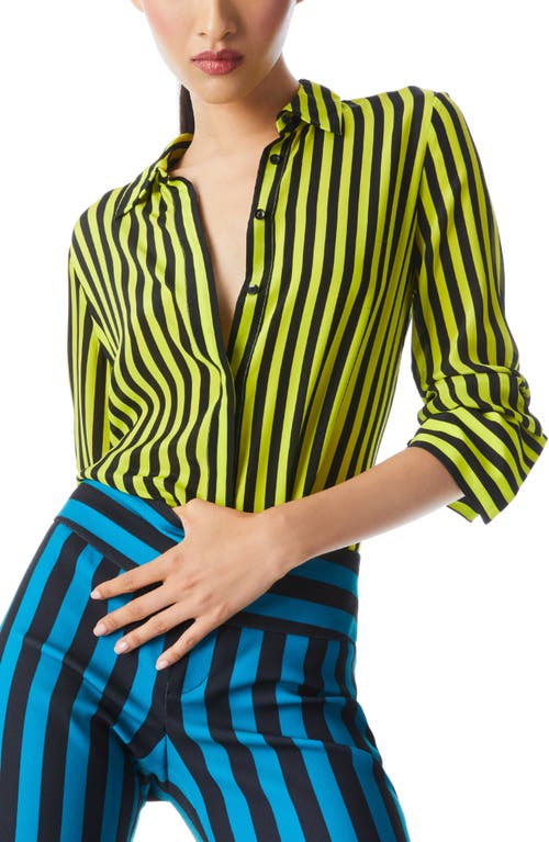 Alice + Olivia Willa Stripe Silk Shirt in Classic Stripe Sm Citron