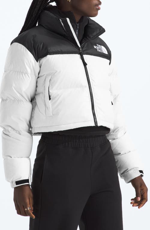 Shop The North Face Nuptse Water Repellent 700 Fill Power Down Short Puffer Jacket In White Dune/tnf Black