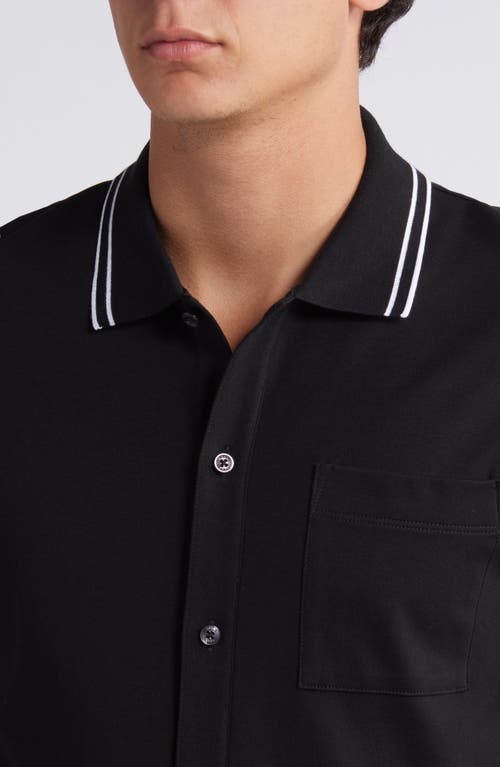 Shop Hugo Boss Boss Powell Tipped Short Sleeve Knit Button-up Shirt In Black