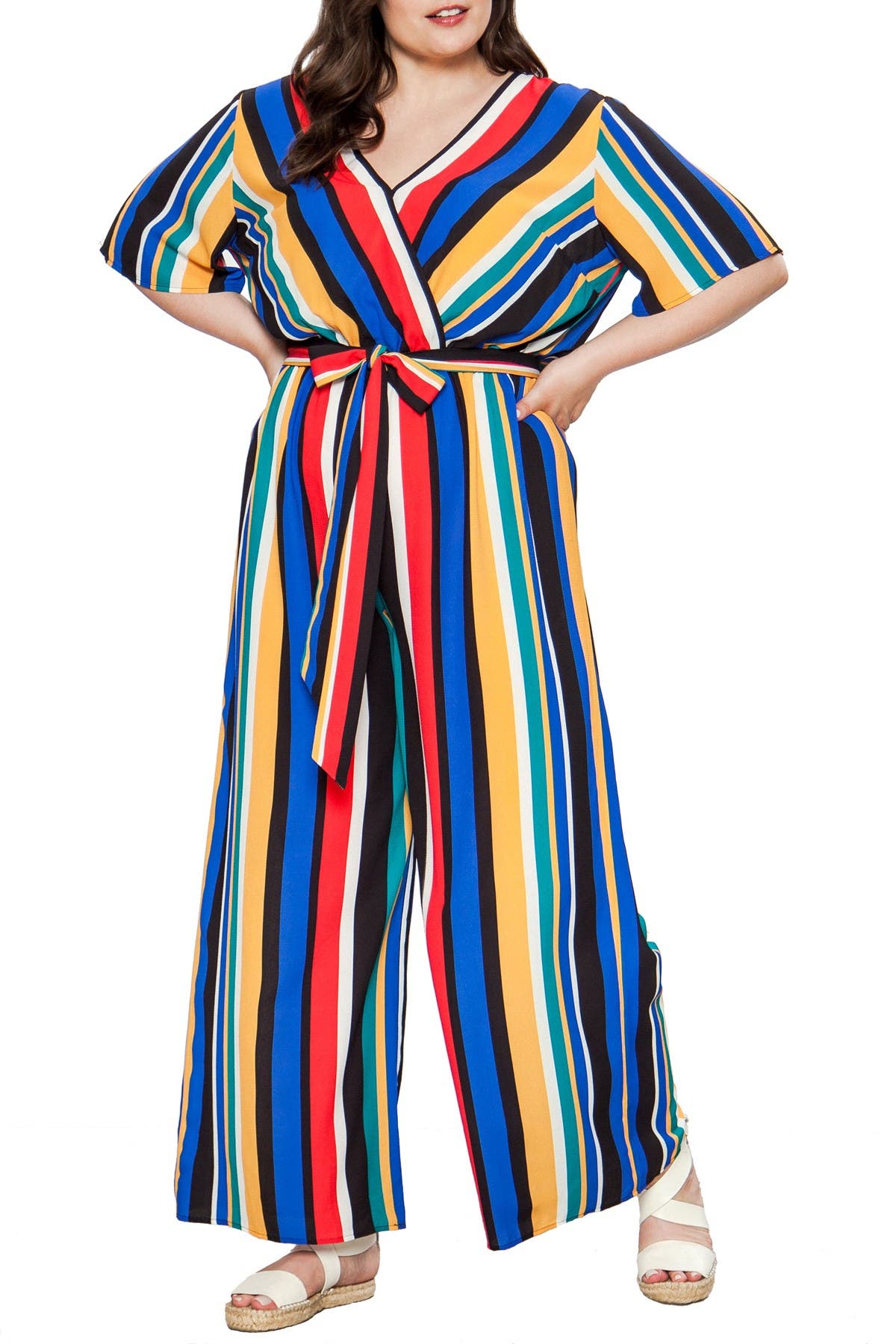 striped wide leg jumpsuit