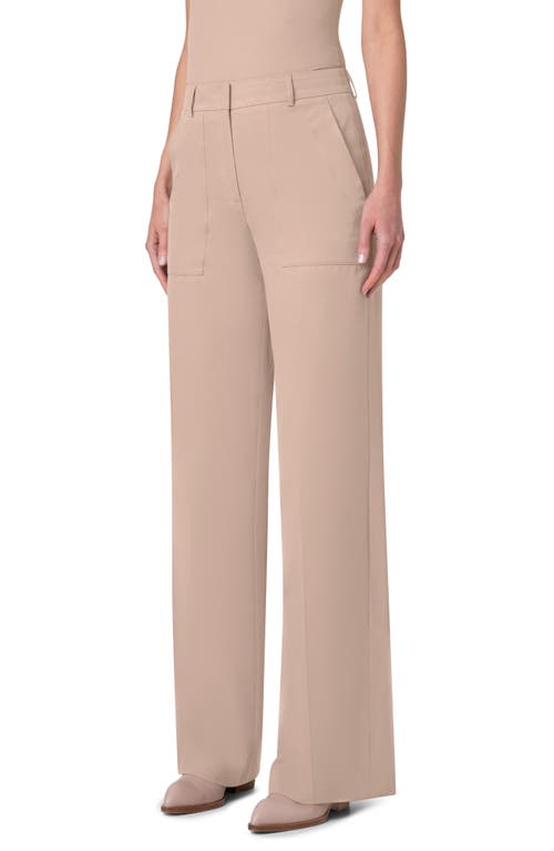 Shop Akris Melin Wide Leg Cotton Poplin Pants In Chai