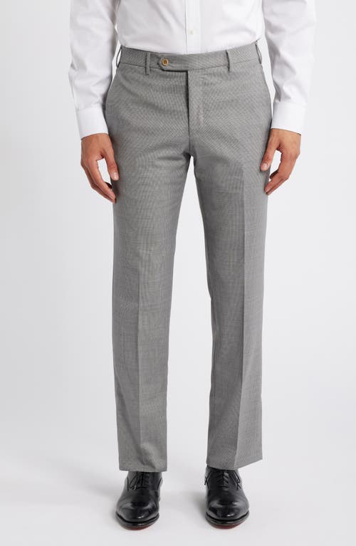 Shop Zanella Parker Flat Front Stretch Wool Mini Check Dress Pants In Almond