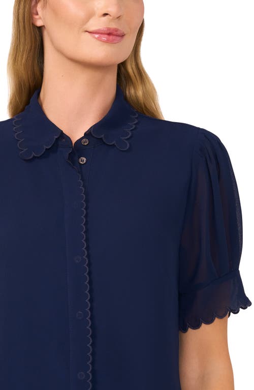 Cece Scallop Trim Button-up Shirt In Classic Navy Blue