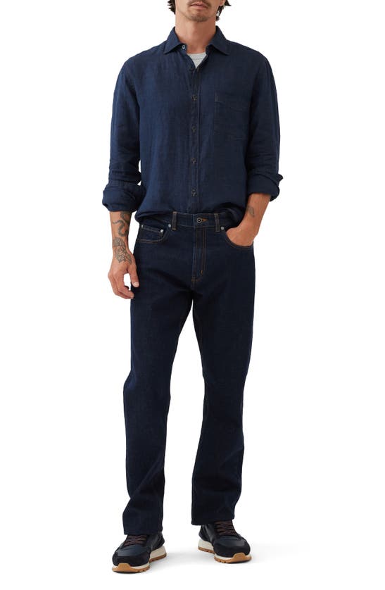 Shop Rodd & Gunn Kingswell Sports Fit Solid Linen Button-up Shirt In Raw Indigo