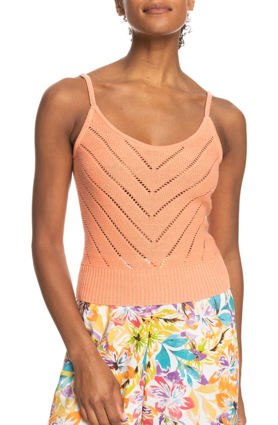 Roxy Sunrise Club Pointelle Stitch Tank In Papaya Punch