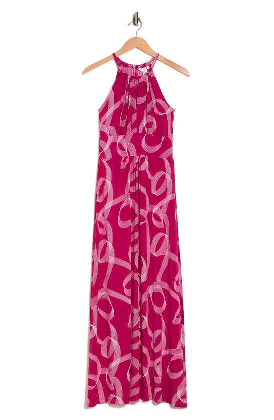 London Times Swirly Scroll Printed Jersey Dress In Pink White