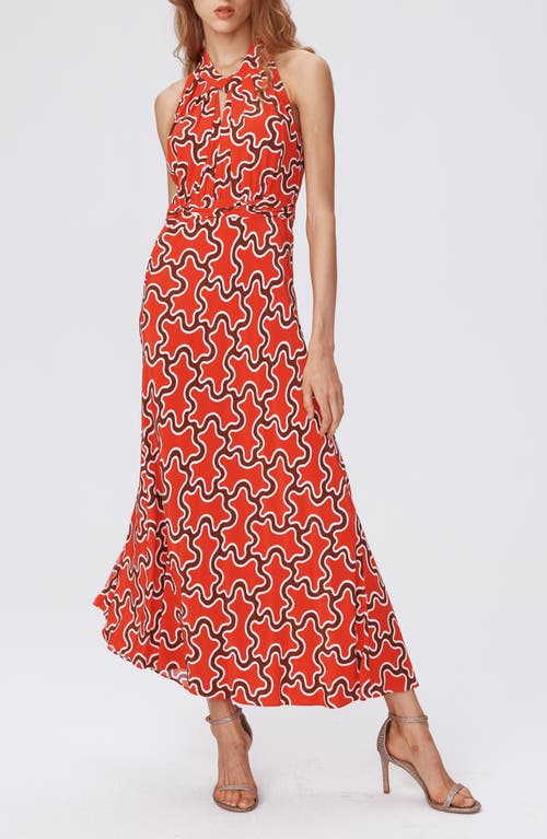 Diane von Furstenberg Nyck Abstract Print Halter Neck Midi Dress Cloud Patch Red Sm at Nordstrom,