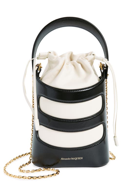 Alexander McQueen Mini The Rise Leather Bucket Bag in Black/Soft Ivory at Nordstrom