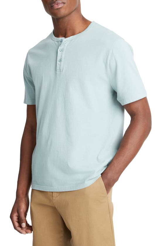 Shop Vince Garment Dyed Short Sleeve Henley In Washed Ceramic Blue