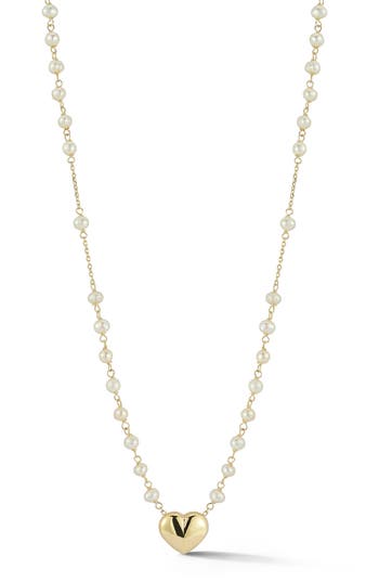Ember Fine Jewelry Freshwater Pearl Beaded Heart Pendant Necklace In Gold