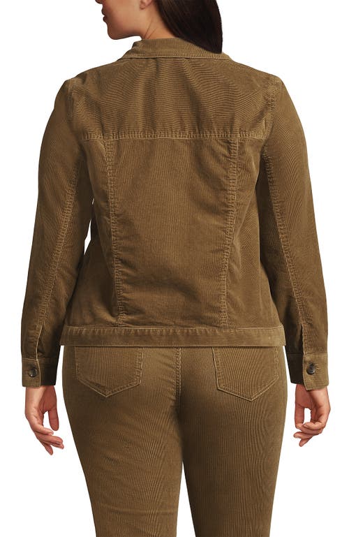 Shop Lands' End Plus Size Corduroy Cropped Button Front Jacket In Dark Toffee