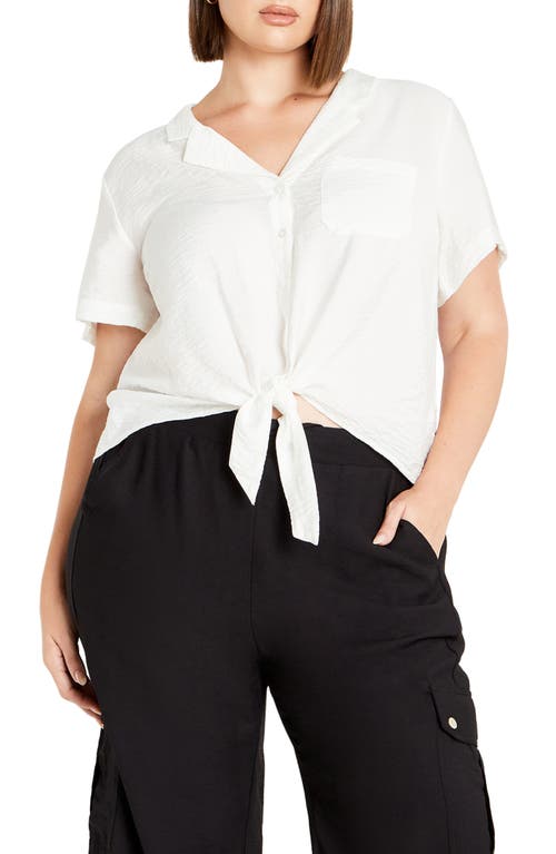 Shop City Chic Kasbah Short Sleeve Button-up Shirt In Ivory