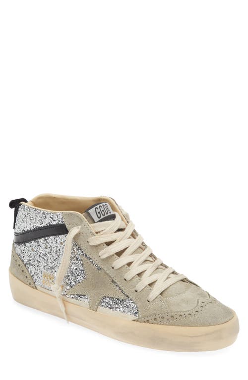 Golden Goose Mid Star Glitter Sneaker In Silver/taupe/black